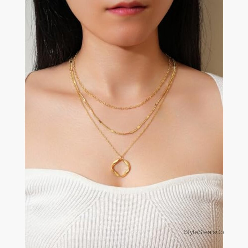 Layered Necklace Set, Stackable Circle Paperclip … - image 3